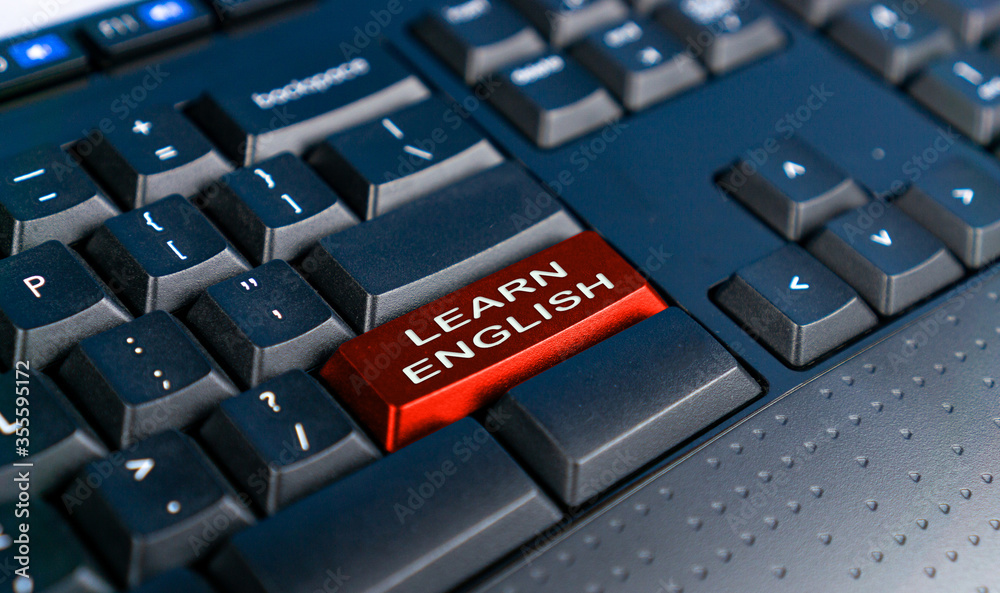 LEARN ENGLISH word on the red button keyboard LEARN ENGLISH word on the red button keyboard