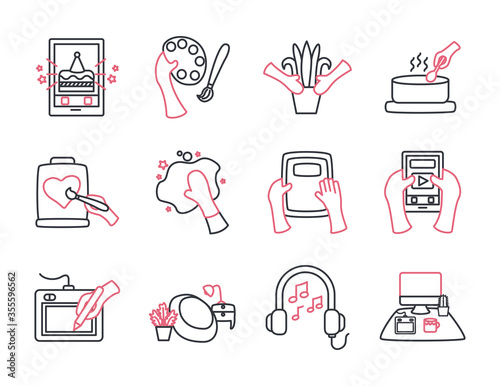 Things to do at home line style icon set vector design