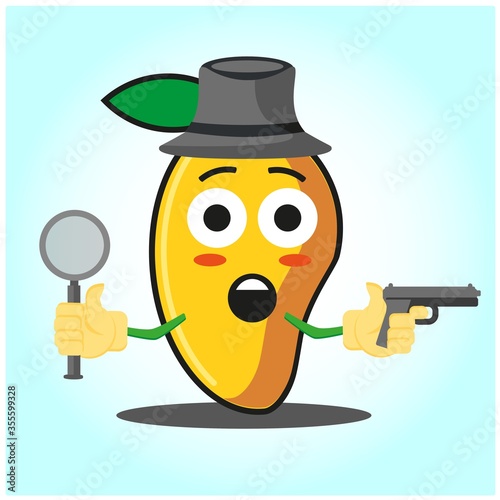 Cute mango detective face cartoon character image design