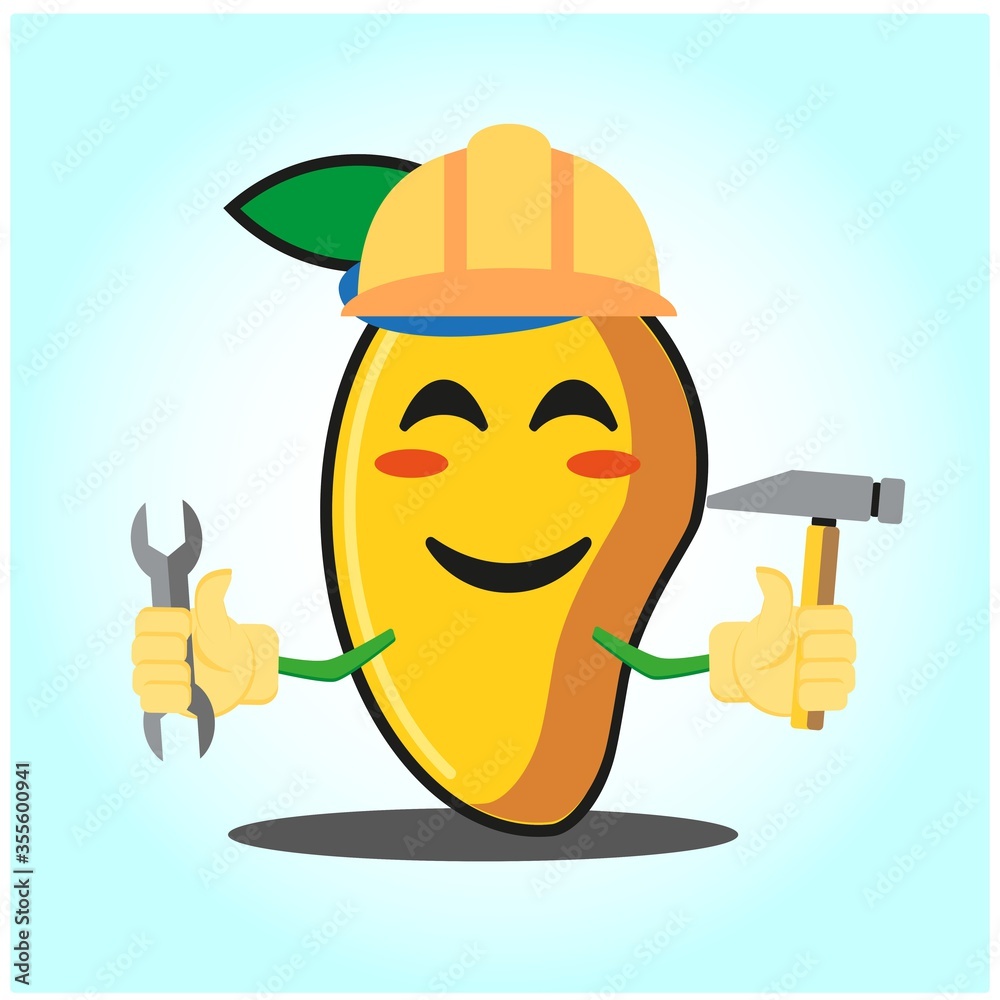 Cute mango engineer cartoon face character funny image design Cute mango engineer cartoon face character funny image design