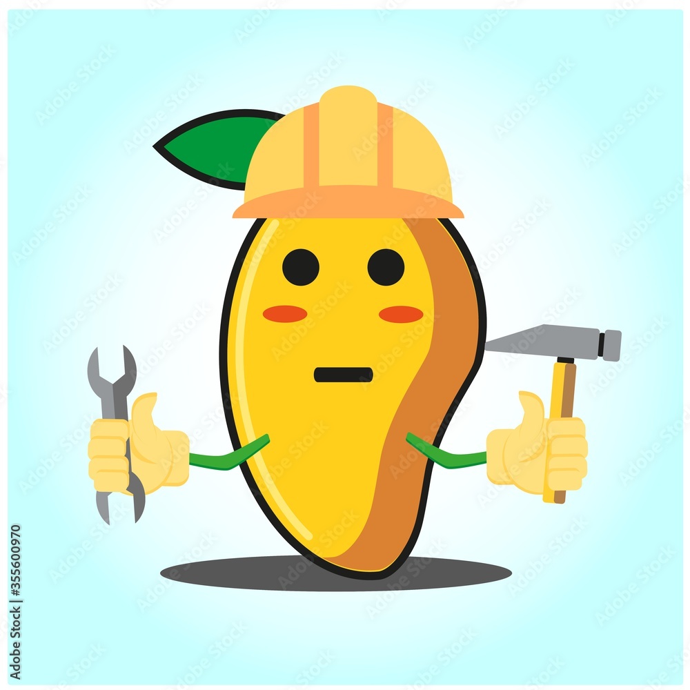 Cute mango engineer cartoon face character funny image design Cute mango engineer cartoon face character funny image design