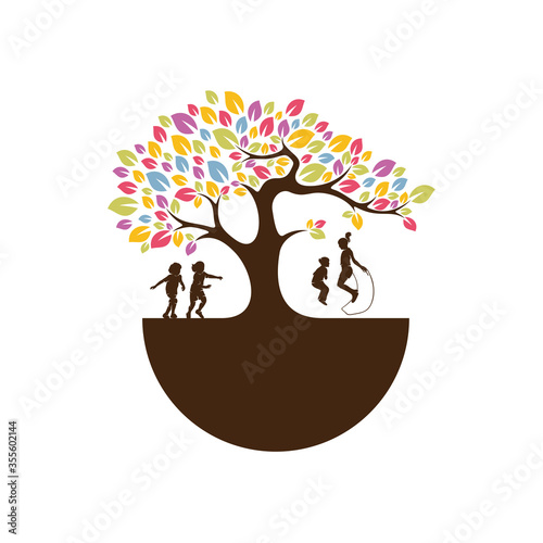 Colorful Tree Kids playful Logo vector template, Illustration symbol, Creative design