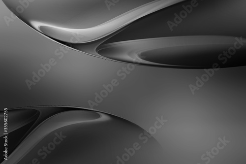 Black and gray perspective flow waves background. Blurred pattern lines. Abstract futuristic creative graphic. 