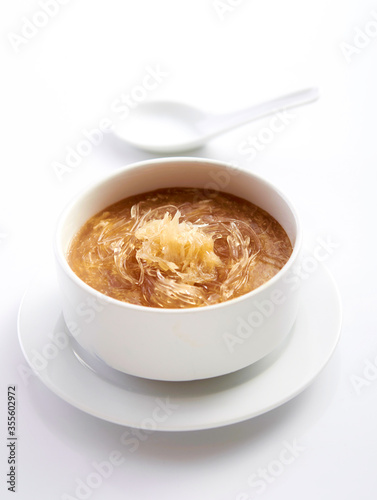 Shark fin soup Chinese food in isolated white background