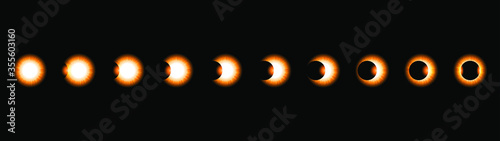 Set Collection Phases Of A Solar And Lunar Eclipse On Dark Background Sun