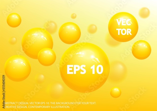 Yellow 3D balloons on a light background. Vector with large, bulky bubbles.