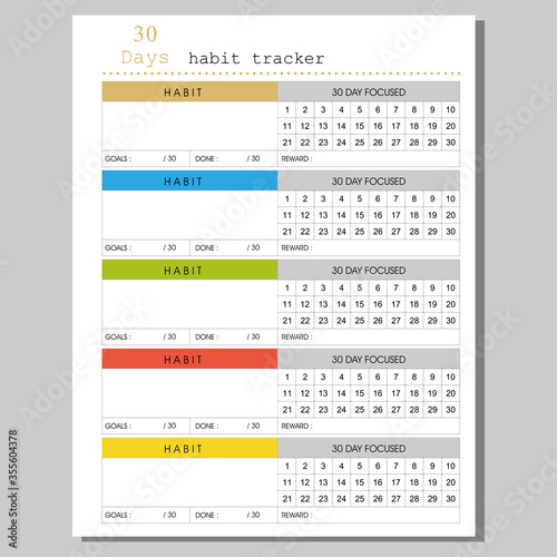 30 Days Habit Tracker Planner Page