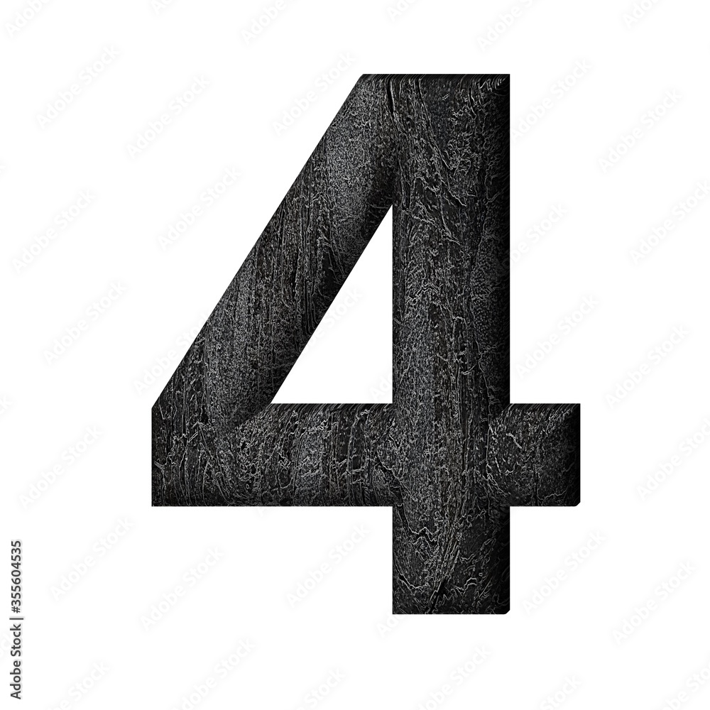 3D NUMBER MADE OF BLACK CHARCOAL TEXTURE : 4 FOUR 3D NUMBER MADE OF BLACK CHARCOAL TEXTURE : 4 FOUR