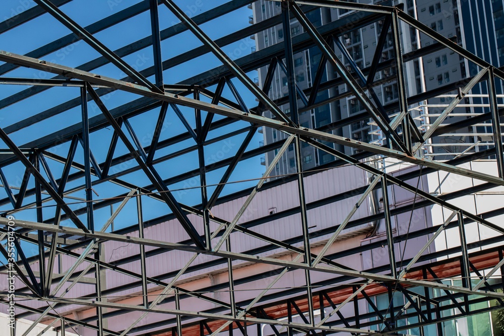Steel frame, steel frame for building construction Steel frame, steel frame for building construction