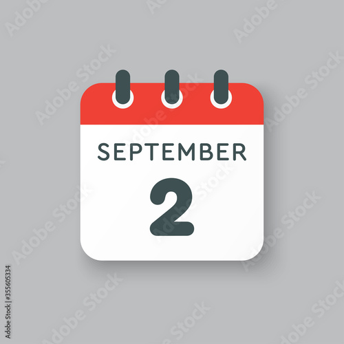 Calendar icon day 2 September, template date days