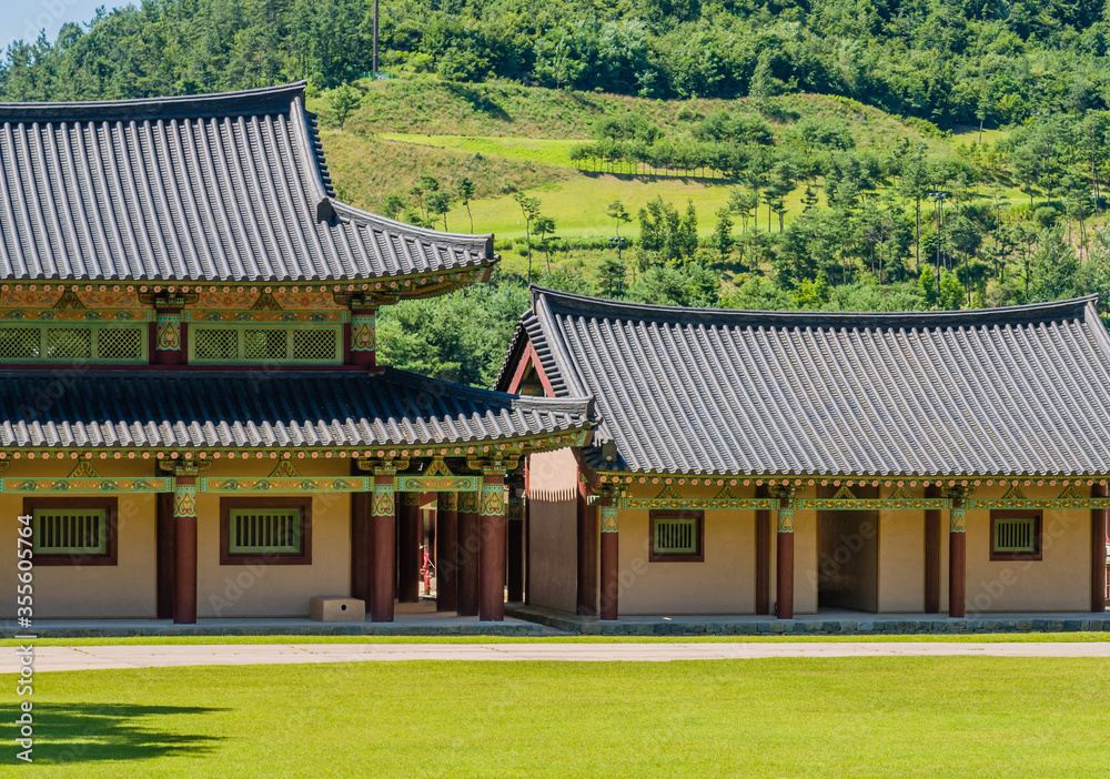 Oriental buildings with ceramic tile roofs