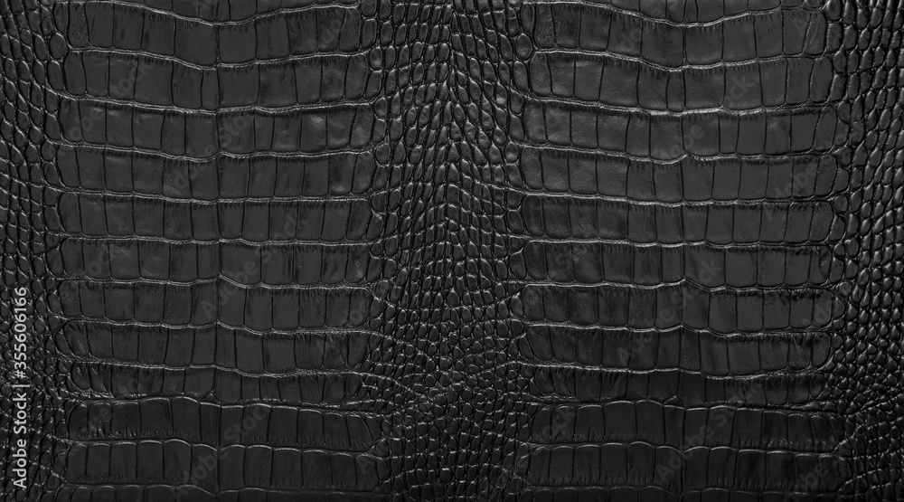 Natural black crocodile skin texture and background, closeup Stock