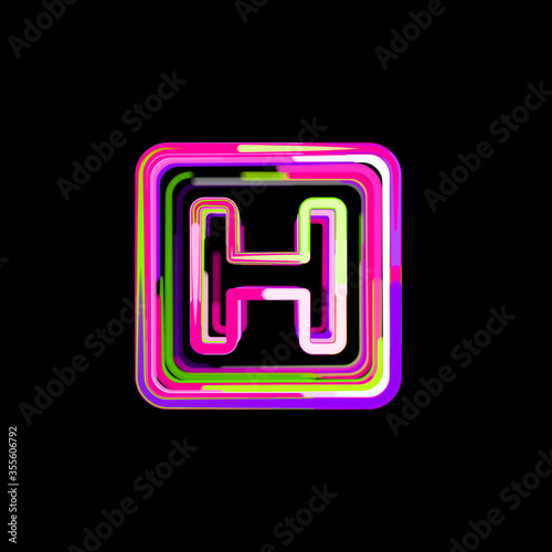 Symbol h square from multi-colored circles and stripes. UFO Green, Purple, Pink