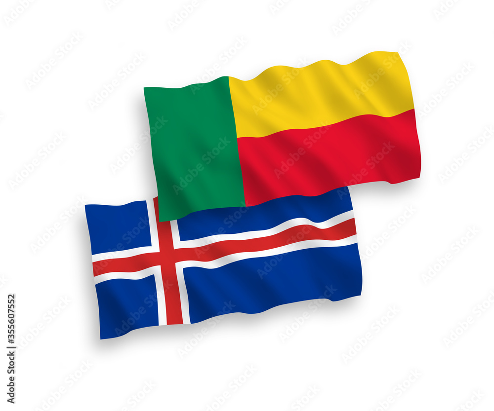 Flags of Iceland and Benin on a white background Flags of Iceland and Benin on a white background