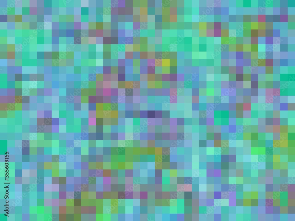 geometric square pixel pattern abstract in green blue pink