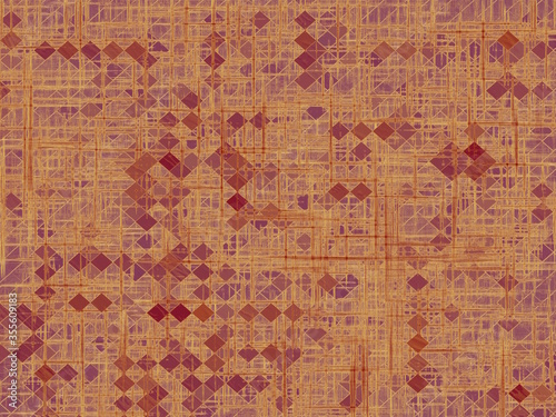 geometric square pixel pattern abstract in brown and pink © timla