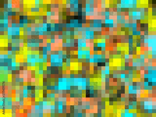 geometric square pixel pattern abstract background in blue yellow pink
