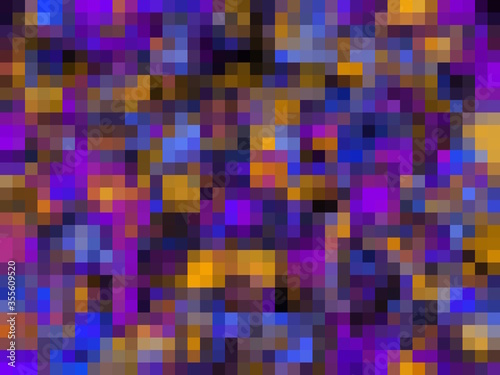 geometric square pixel pattern abstract background in blue purple yellow