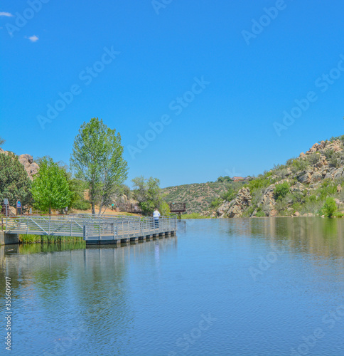 Fishing dock on Fain Lake in Prescott Valley, Yavapai County, Arizona USA