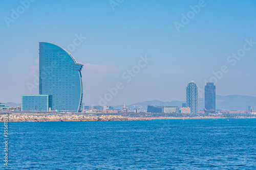 Canvas Print Waterfront of Barcelona dominated by Hotel W designed by Ricardo Bofill, Spain