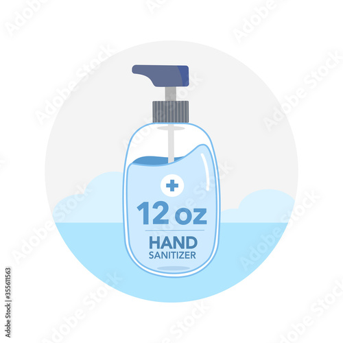 Hand sanitizer 12 oz (ounces) pump bottle for passenger or travelers carry-on bags to prevent from virus and bacterial. Traveling During the COVID-19 or Coronavirus Pandemic and hand hygiene concept.