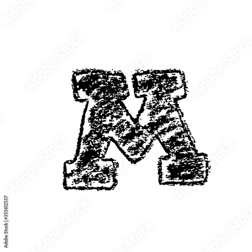 Letter m. Handwritten by chalk. Bold font. Vector illustration. Grunge style alphabet