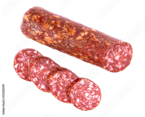 Smoked sausage salami isolated on a white background