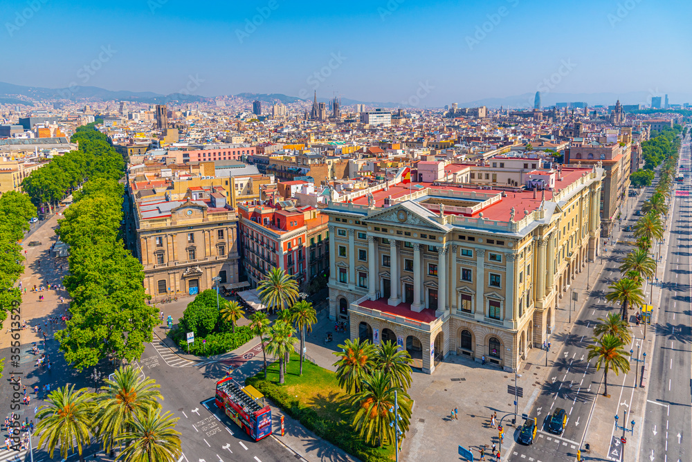 Aerial view of military government building in Barcelona, Spain - obrazy, fototapety, plakaty 