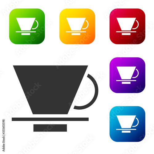 Black V60 coffee maker icon isolated on white background. Set icons in color square buttons. Vector Illustration.