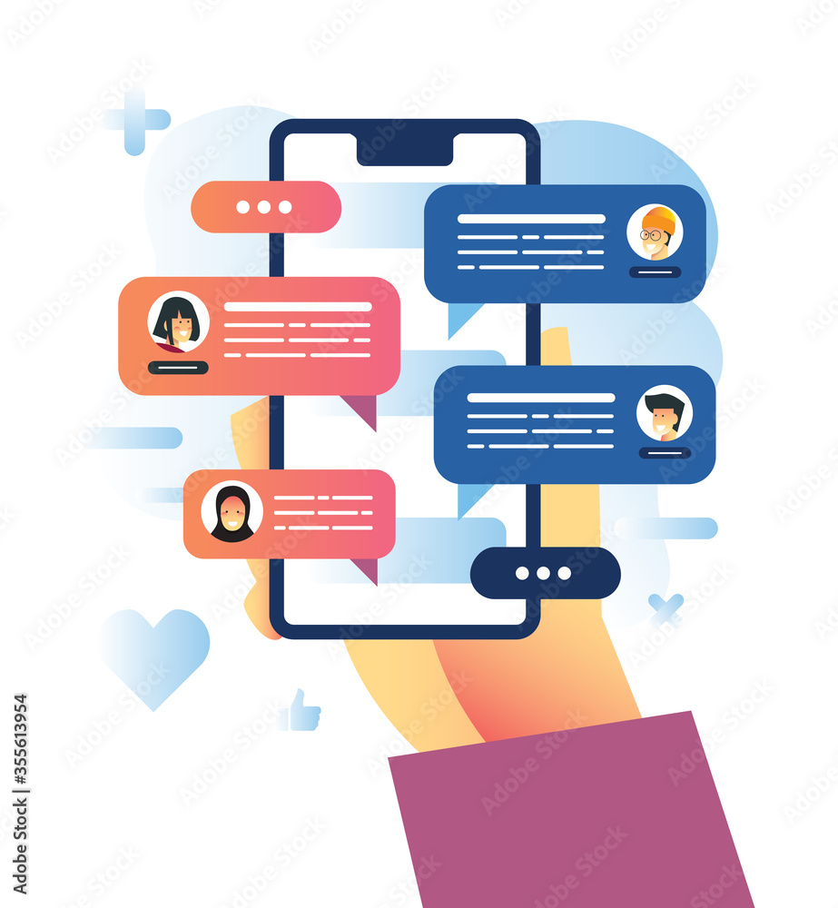 Vector illustration of  group chat activity using smart phone 