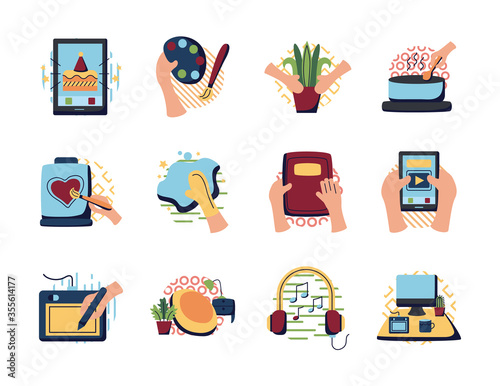 Things to do at home flat style icon set vector design