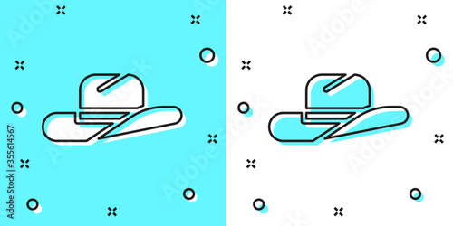 Black line Western cowboy hat icon isolated on green and white background. Random dynamic shapes. Vector Illustration.