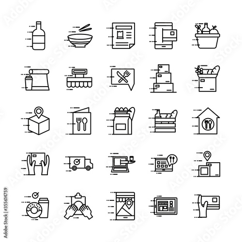 delivery food groceries service set icons