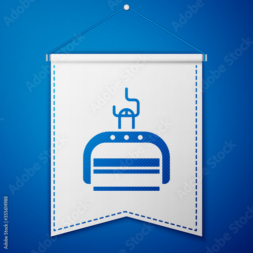 Blue Ski lift icon isolated on blue background. White pennant template. Vector Illustration.