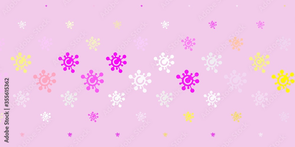 Light Pink, Yellow vector background with covid-19 symbols. Light Pink, Yellow vector background with covid-19 symbols.