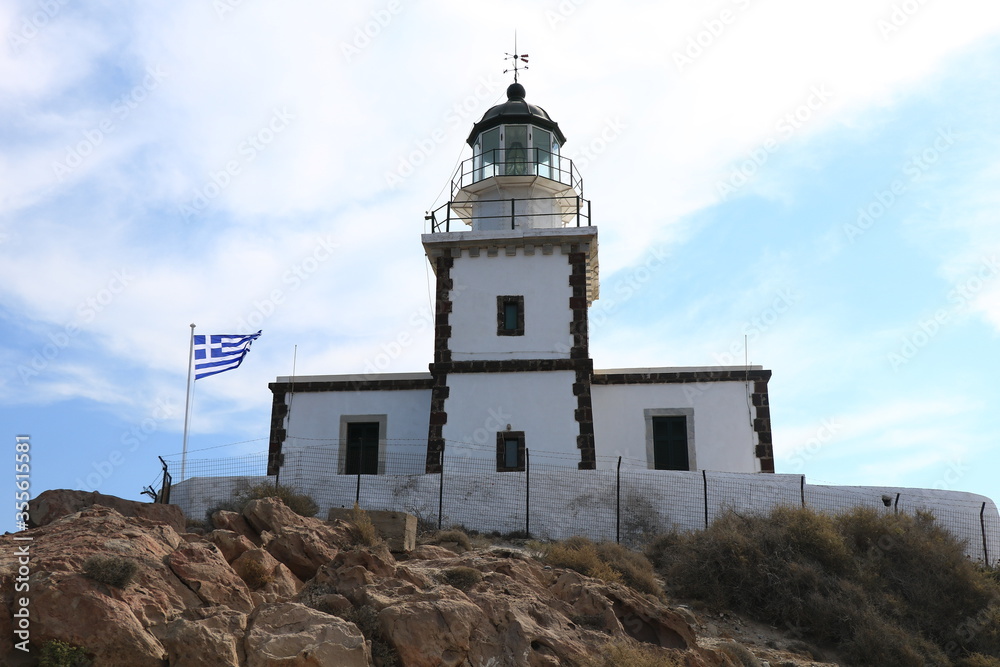 Front side of The Akrotiri Lighthouse on Santorini