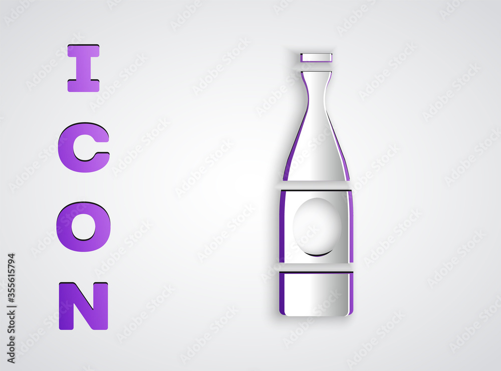 Paper cut Beer bottle icon isolated on grey background. Paper art style. Vector Illustration. Paper cut Beer bottle icon isolated on grey background. Paper art style. Vector Illustration.