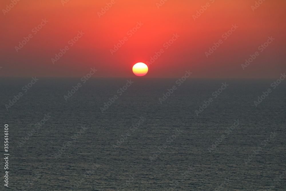Summer sunset in Santorini island in Greece
