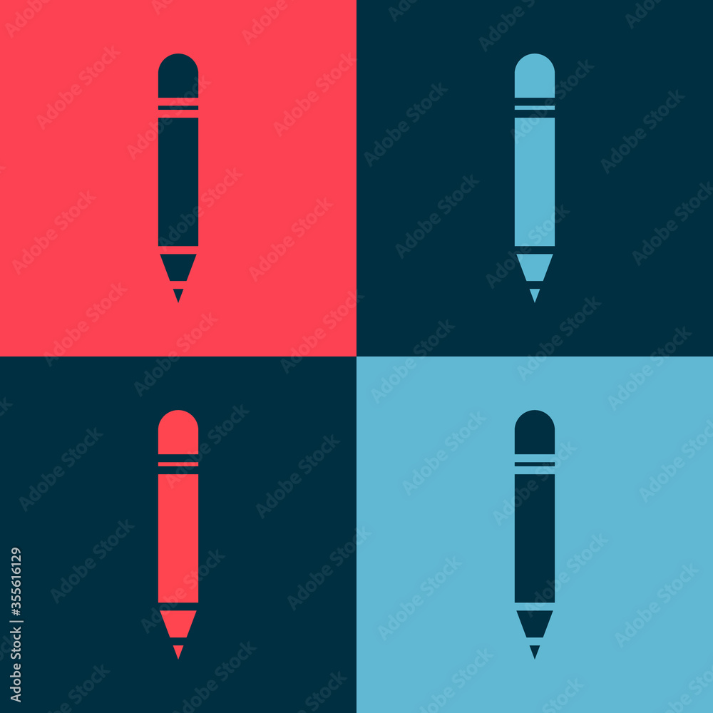 Pop art Pencil with eraser icon isolated on color background. Drawing and educational tools. School office symbol. Vector Illustration. Pop art Pencil with eraser icon isolated on color background. Drawing and educational tools. School office symbol. Vector Illustration.