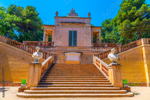 Neoclassical pavillion at Parc del Laberint d'Horta in Barcelona, Spain photo