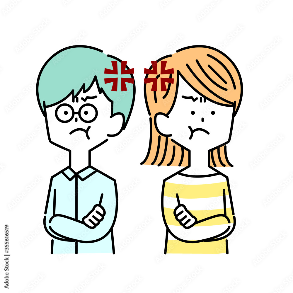喧嘩をして背を向ける男女 喧嘩をして背を向ける男女
