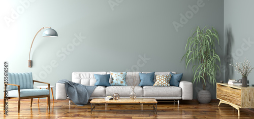 Interior design of modern apartment, living room 3d rendering
