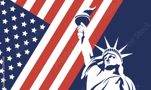 Usa liberty statue with flag of 4th july vector design