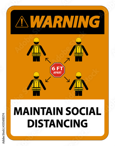 Warning Maintain social distancing, stay 6ft apart sign,coronavirus COVID-19 Sign Isolate On White Background,Vector Illustration EPS.10