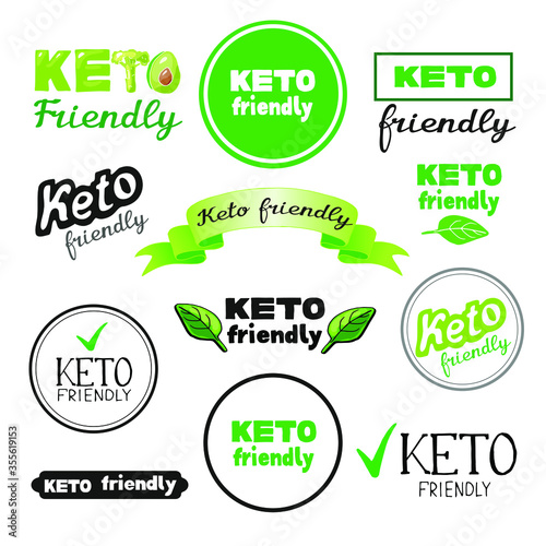 Vector illustration with stickers for ketogenic diet, lchf and paleo diet products and foods