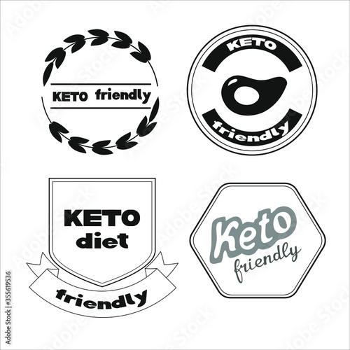 Vector illustration with stickers for ketogenic diet, lchf and paleo diet products and foods