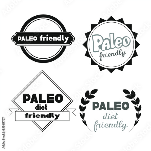 Vector illustration with stickers for ketogenic diet, lchf and paleo diet products and foods