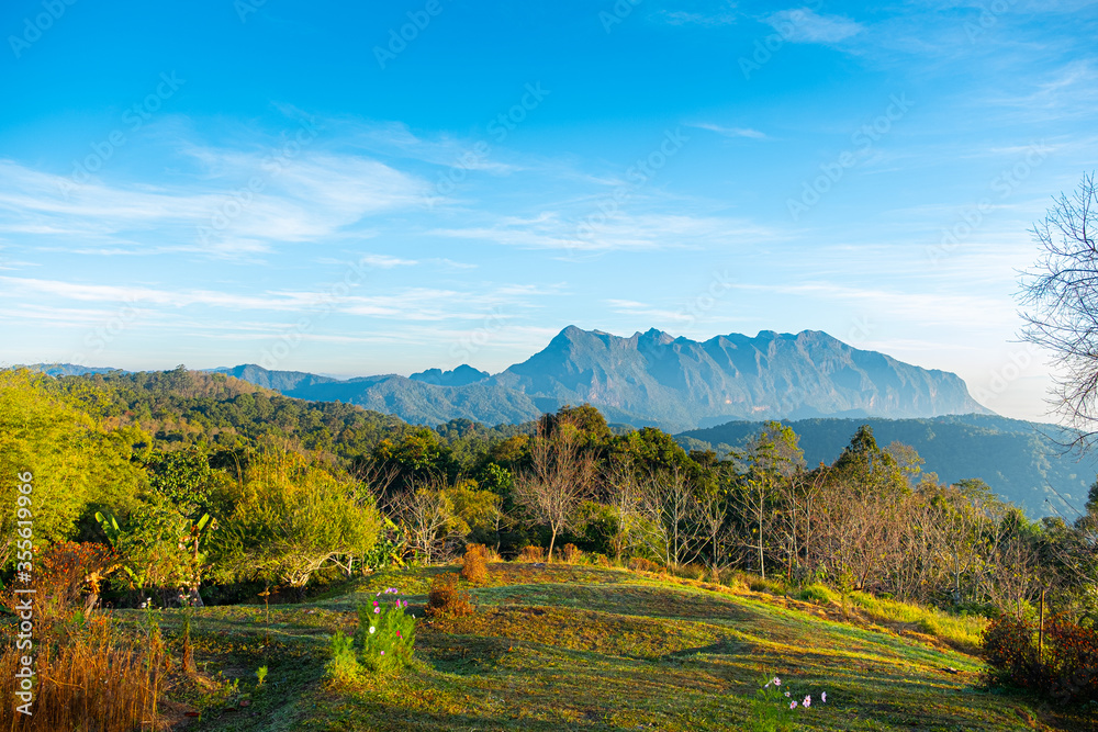 Beautiful view of the mountains (Doi Luang Chiang Dao) at Doi Mae Taman.Chiang Dao District, Chiang Mai Province, Thailand
