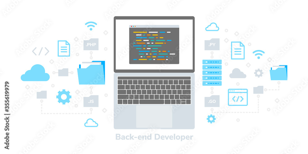 Back-end Back end Developer Flat Vector Illustration, Suitable for Web Banners, Infographics, Book, Social Media, And Other Graphic Assets Back-end Back end Developer Flat Vector Illustration, Suitable for Web Banners, Infographics, Book, Social Media, And Other Graphic Assets