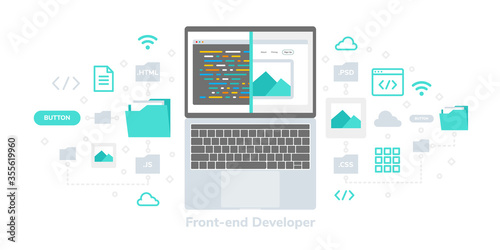 Front-end Front end Developer Flat Vector Illustration, Suitable for Web Banners, Infographics, Book, Social Media, And Other Graphic Assets